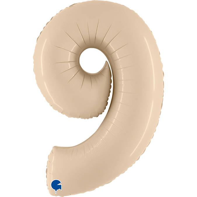 Balon Foliowy Cyfra 9, Satynowa Kremowa 66Cm Grabo