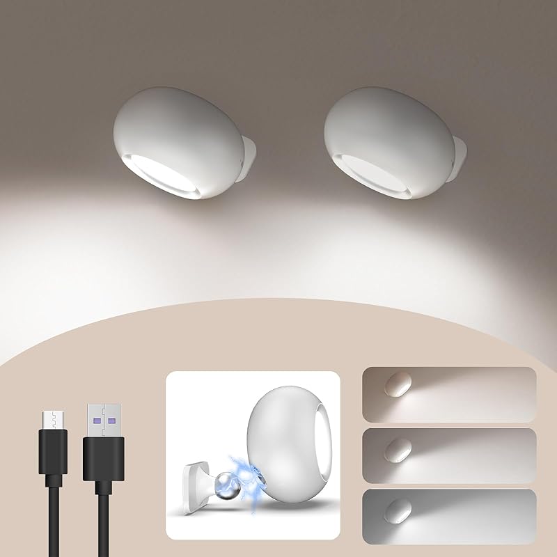 LED Magnetic Wall Light Stepless Dimming Wall-Mounted Lamp, 3-Tone, 360° Rotation, Quick Install, Strong Adhesive, Cordless, Rechargeable, Touch