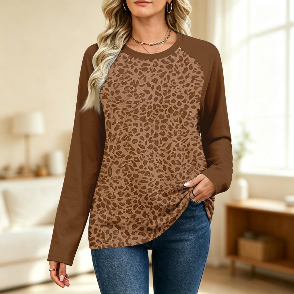 Women's Printed Colorblock Raglan Sleeve Neck Long Sleeve Sweatshirt