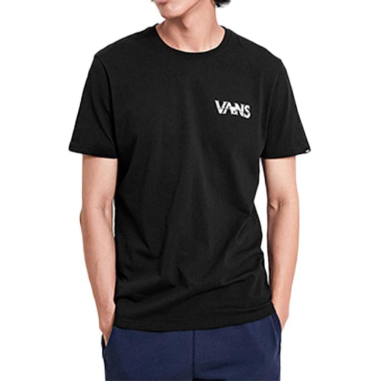 Vans T-shirty Męskie Czarne Okrągły Dekolt Umiarkowany Prosty Krój VN0A4MLVBLK
