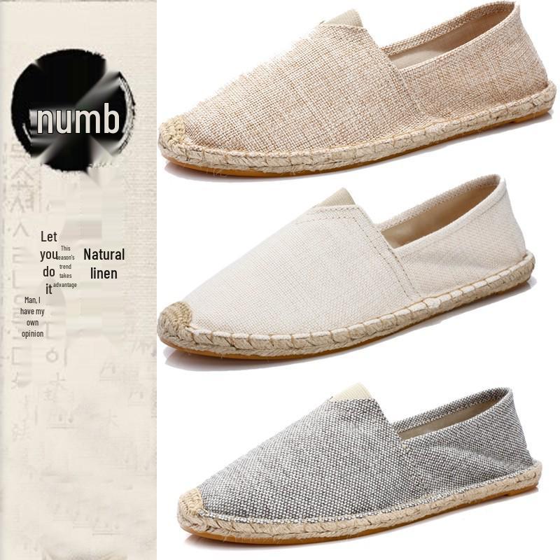 Summer Canvas Slip-On Espadrilles with Linen Sole - Casual Solid Color Hemp Rope Fisherman Shoes