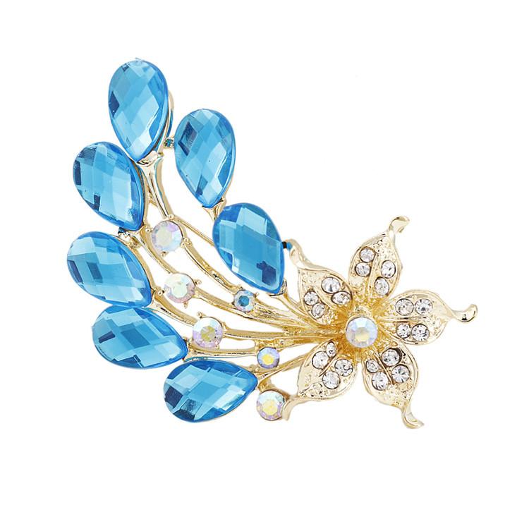 DIEZI New Bride Bouquet Summer Blue Luxury Beach Brooches for Wedding Korean Leaf Flower Rhinestone Brooch Pins Women Brooch