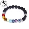 Colorful Lava Stone Beaded Bracelet with Palm and Peach Heart Pendants for Men and Women
