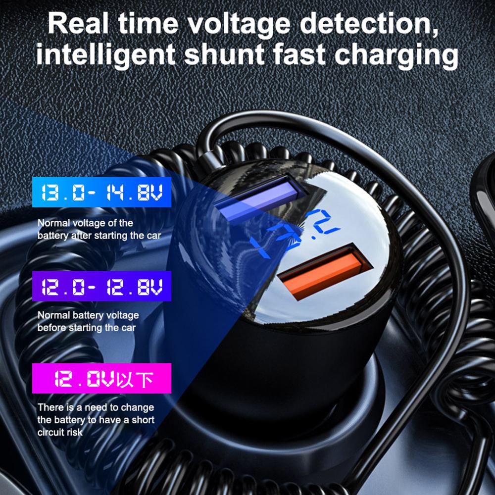 

P5XC Dual USB Phone Charging Adapter Car Charger with PD 36W Spring Cable