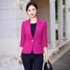 Rose Red Three-Quarter Sleeve Women's Blazer and Vest Pants Suit - Professional Wear for Spring, Summer, and Autumn.