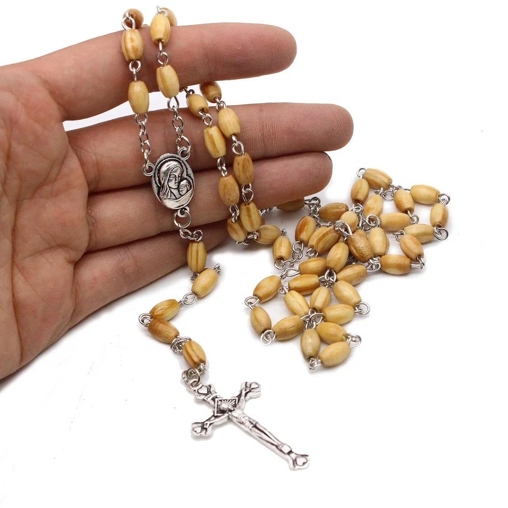 Hand Woven Catholic Christian Vintage Prayer Cross Rosary Necklace Interior Accessories