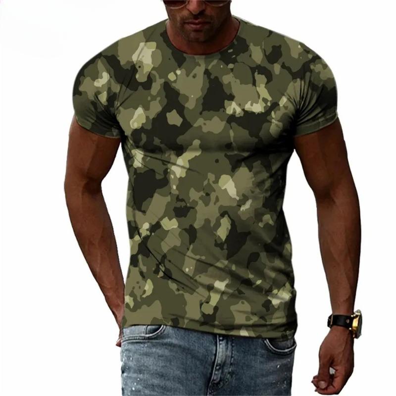 Letní móda maskáčový 3D potisk Pánské tričko Trendy ležérní Osobnostní trička Harajuku Street O-výstřih Krátký rukáv Top tričko