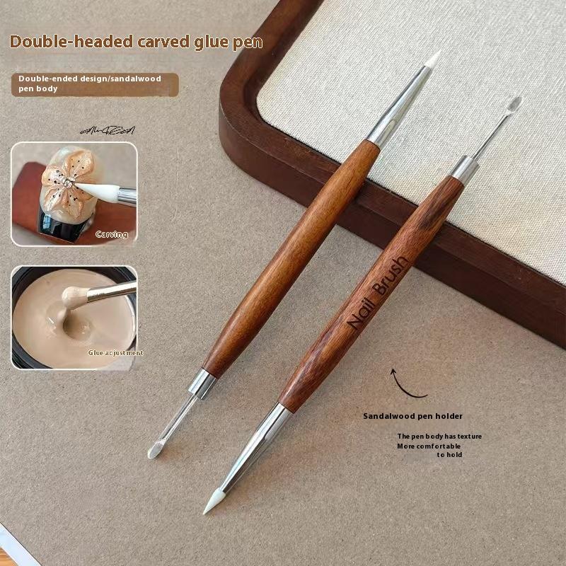 Wood Double-Headed Nail Art Brush Carving Flower Painting Pen DIY Manicure Mixing Tool Multifunctional