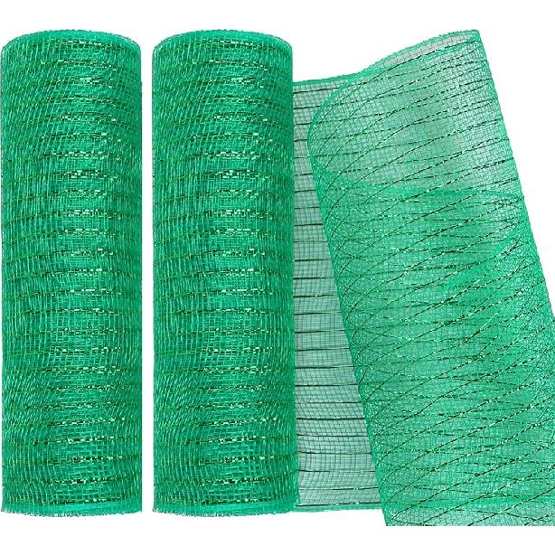 2 Pack Deco Mesh 10 Inch x 30 Feet Decor Mesh Ribbon with Metallic Foil Deco Mesh Wreath Supplies Ribbon Mesh Roll for Spring Wreaths, Craft, Party