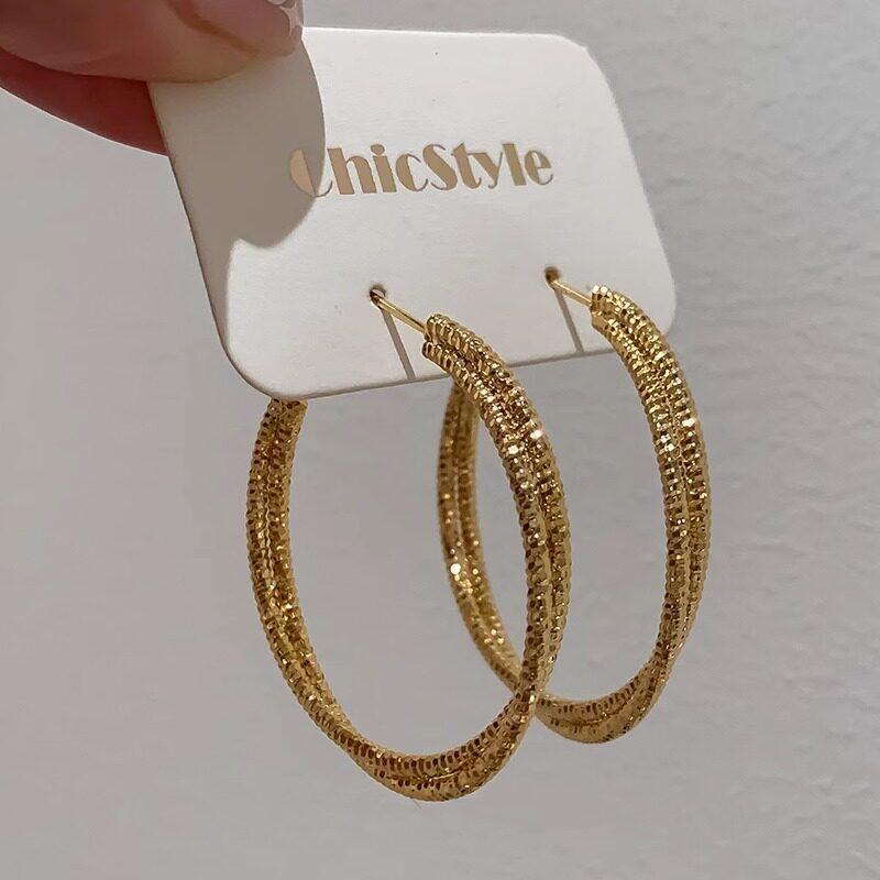 

Silver Needle European and American Niche Metal Double-Layer Sparkling Hoop Earrings Trendy Personality High-End Internet Celebrity Earrings for Women Gold
