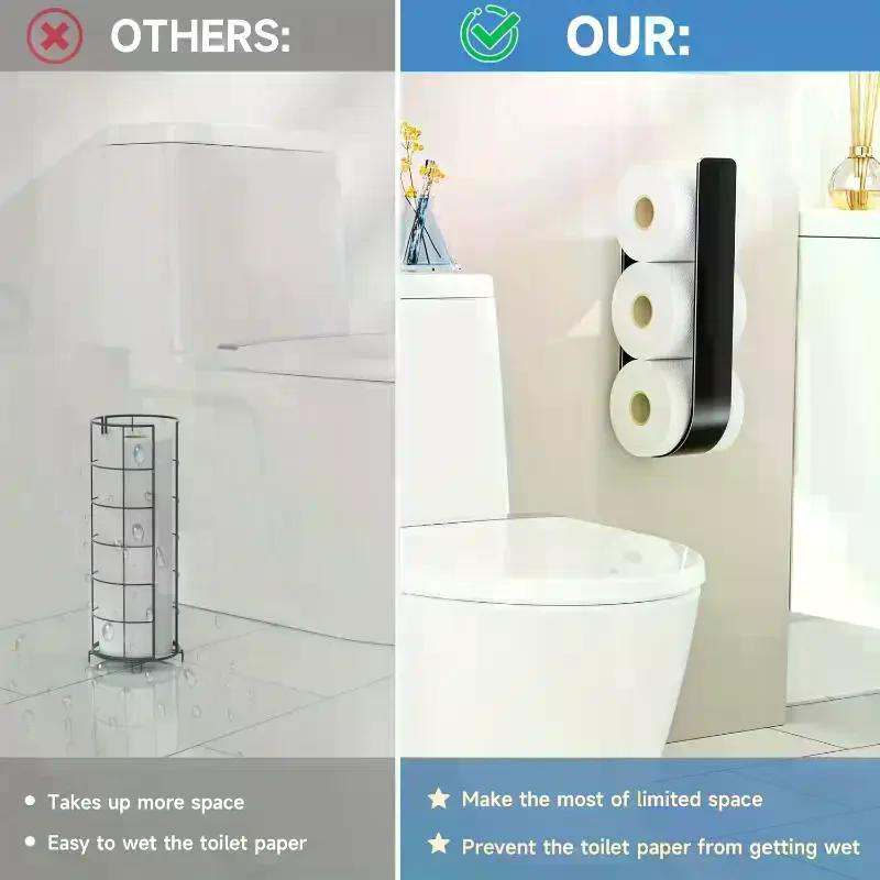 Wall Hanging Toilet Paper Holder Metal Storage Bathroom Paper Holders Suitable 3 Rolls Tissue Rack Space Saving Kitchen U Shaped