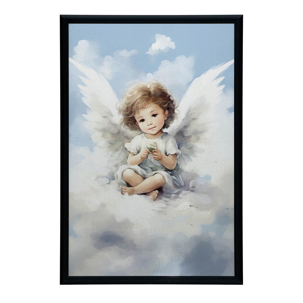 Charming Little Angel On a Cloud Charming Little Angel On a Cloud, 50X70 Cm, Light Oak Wooden Frame, Matte Paper 230 Gsm