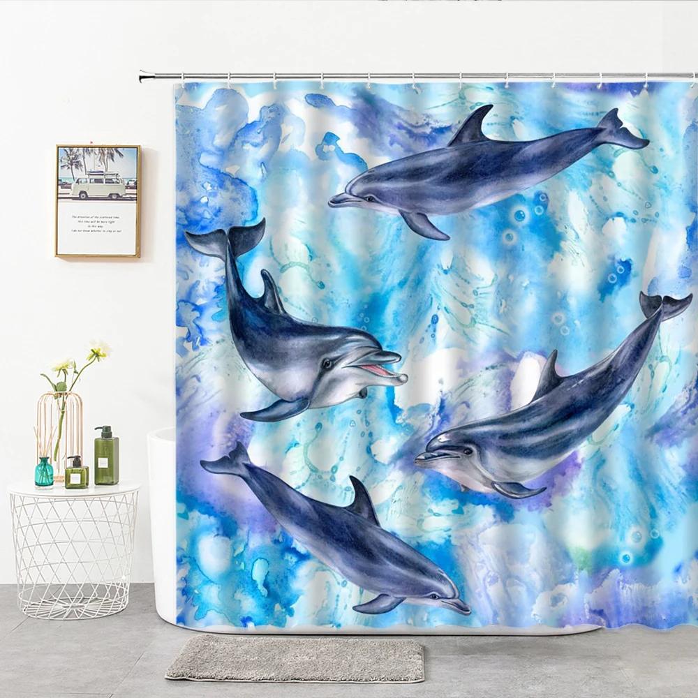 Jellyfish Shower Curtain Cute Funny and Beautiful Watercolor Ocean Wild Creature Printed Bathroom Curtain Home Decor with Hook