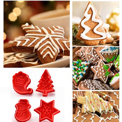 4 formičky na vánoční cukroví, ruční formičky na vytlačování těsta pro vánoční a párty nástroje Potluck DIY Stamp Kitchen Tool