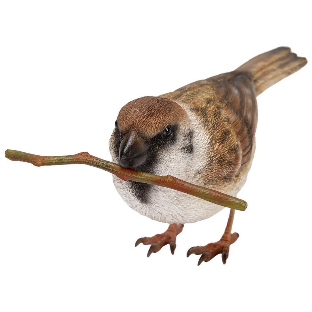 Ubia Sparrow Holding a Branch, 12 x 4.5 x 8 cm, Figurine, Animal, Garden Decor, Realistic, Cute Bird, H16369