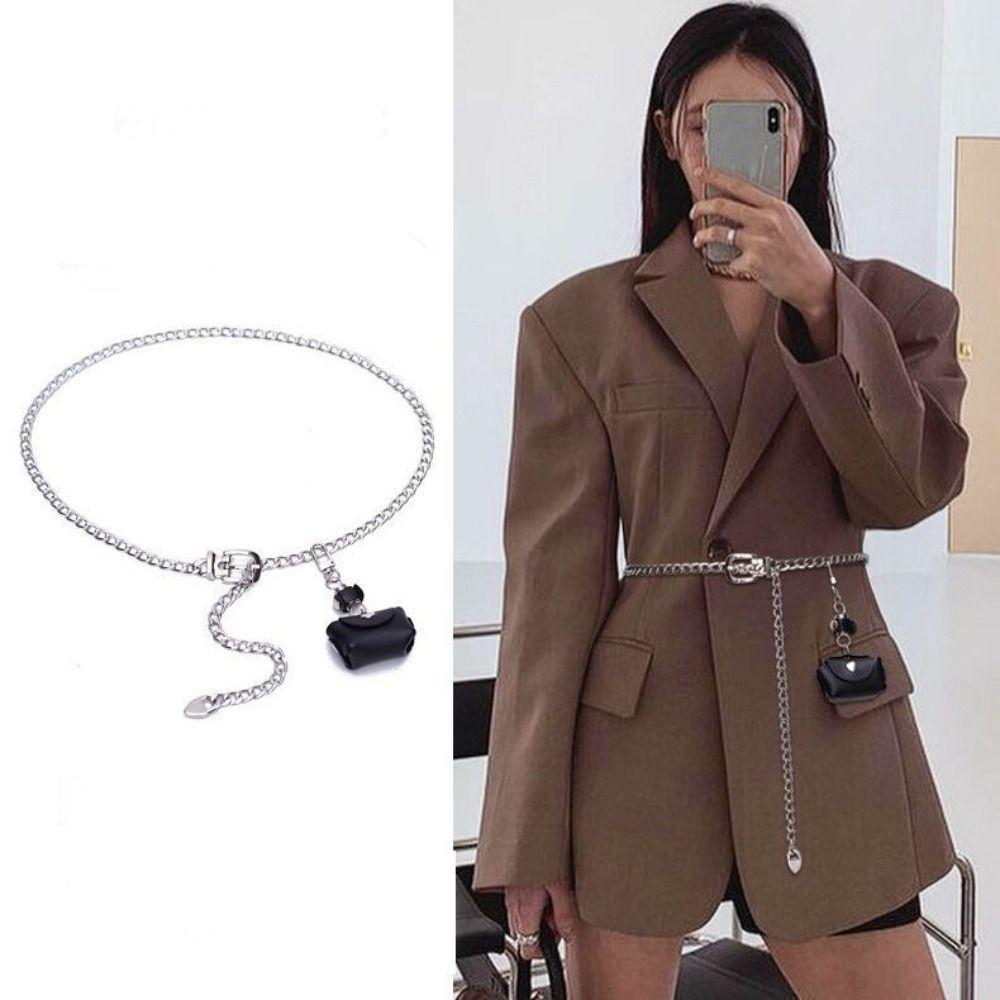 Detachable Women Waist Bag PU Women Belt Portable Metal Waist Chain  Female