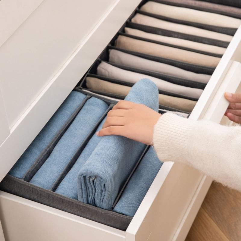 Non Woven Fabric Pants Organizer Foldable Pants Storage Box with Multiple Compartments Durable Trousers Organizers