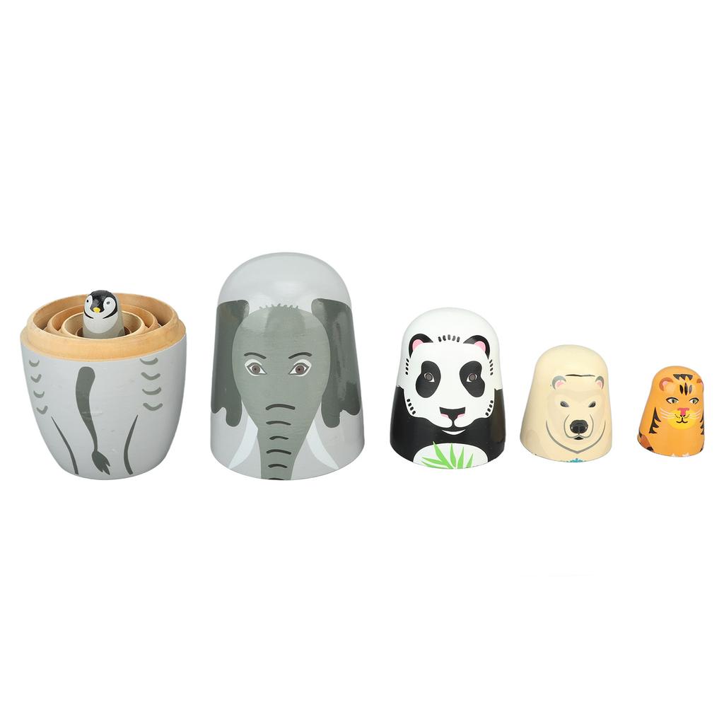 Wooden Animal Nesting Dolls Handcrafted 5 Layer Cute Painted Russian Nesting Dolls Toy Gift for