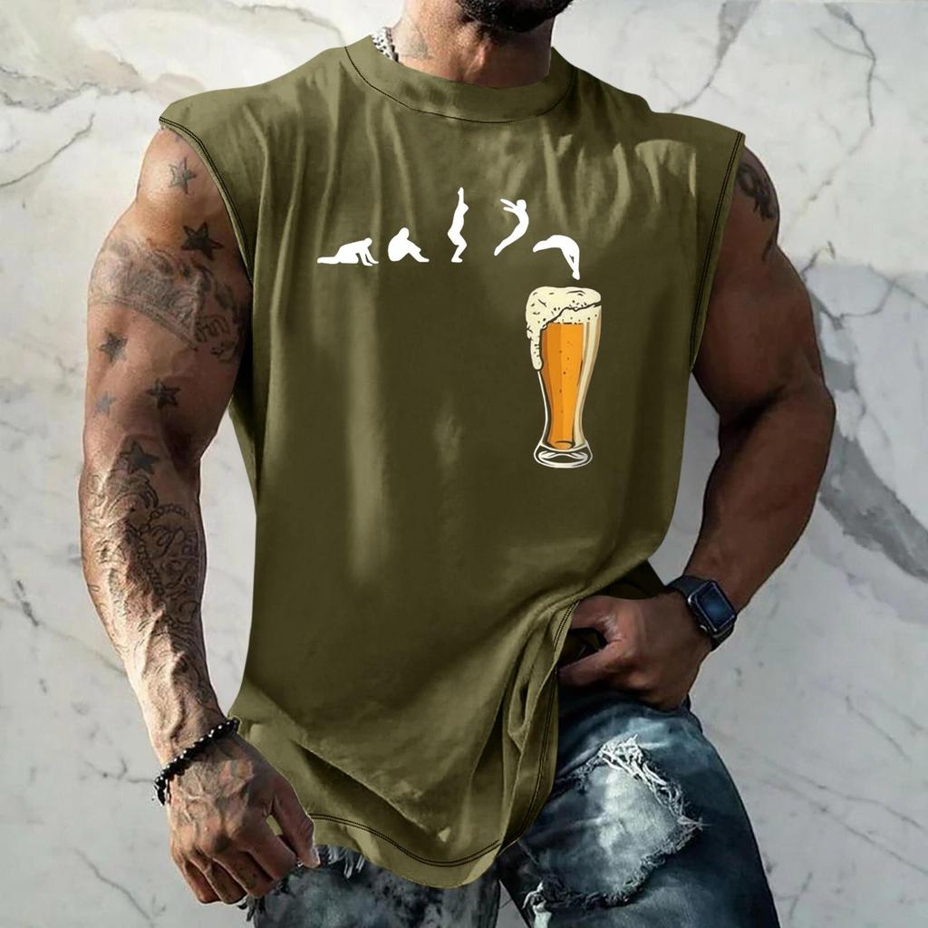 Men Sleeveless Tank Top Loose Fit Casual Streetwear Muscle Shirt with Graphic Print Texture for Sports Vacation Daily Wear