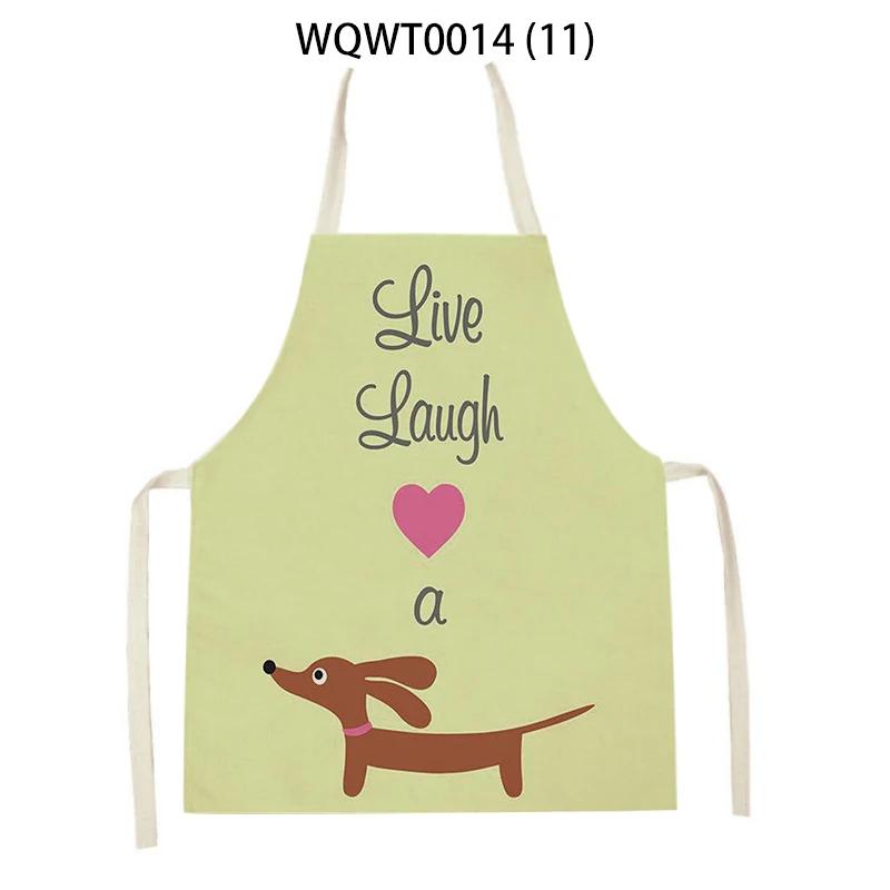 Animal Cartoon Dogs Printed Kitchen Aprons for Women Men Household Cleaning Pinafore Baking Accessories Linen Cooking Aprons