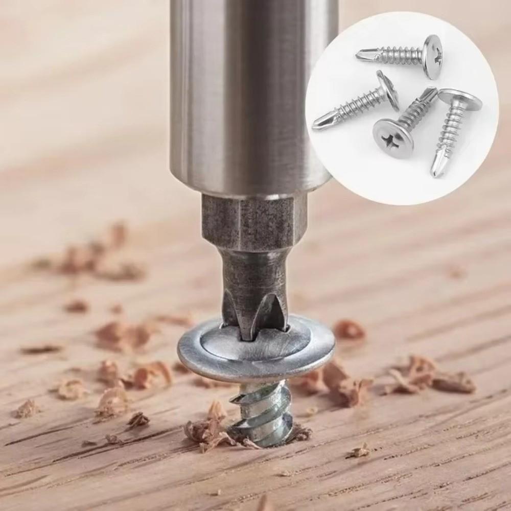 50PCS Stainless Steel Self Tapping Screws Flat Head Round Washer Self Drilling Screws High-Strength Cross Phillips Metal Screws