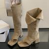 Eilyken Autumn Fashion Square Clip Toe Women Knee High Boots Sandals Square Low Heels Buckle Strap Vintage Shoes Long Botas