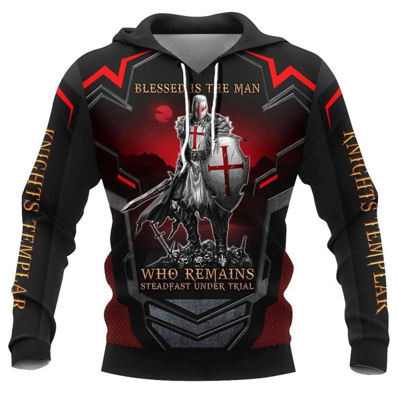 Mens Hooded Sweatshirt With 3D Digital Knight Print Loose Fit Hip Hop Style Fall