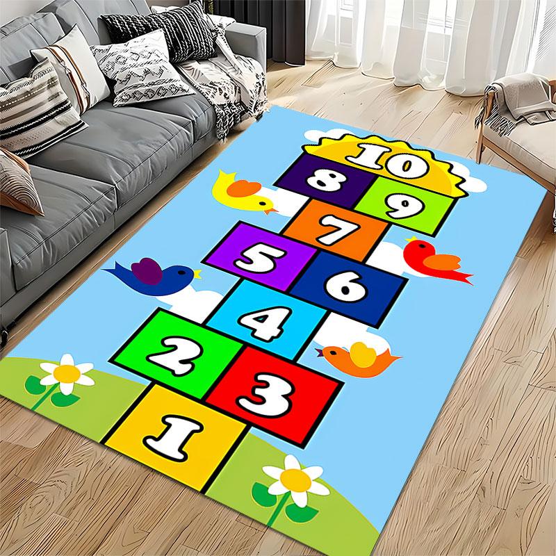 Colorful Hopscotch with Birds suitable as a non-slip mat for the living room or bedroom sofa