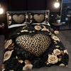 Leopard Print Heart Rose Bedding Set Romantic 3D Print Duvet Cover Pillowcase Skin-Friendly Fade-Resistant For Bedroom Decor
