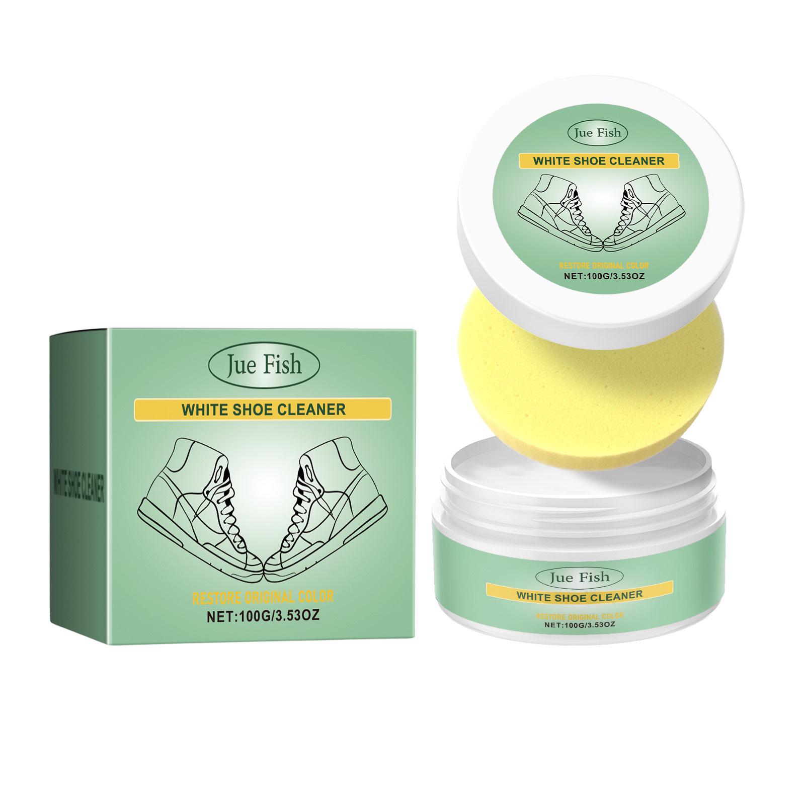 JUE FISH Portable No-Rinse White Shoe & Leather Bag Cleaning Cream 100g + Sponge