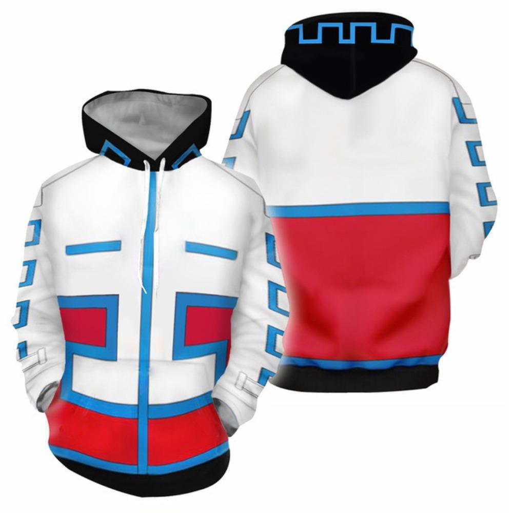 Anime Cosplay Hoodie, White Blue Red Geometric Pattern 3D Print Pullover Hooded Sweatshirt for Fans