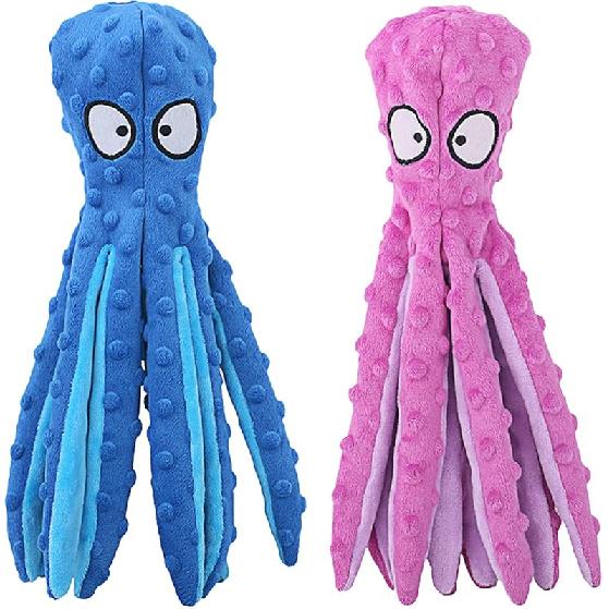 HGB Squeaky Dog Toys - Octopus No Stuffing Crinkle Plush Large Dog Toys to Keep Them Busy, Interactive Puppy Teething Chewing Pet Supplies for Octopus Purple & Blue