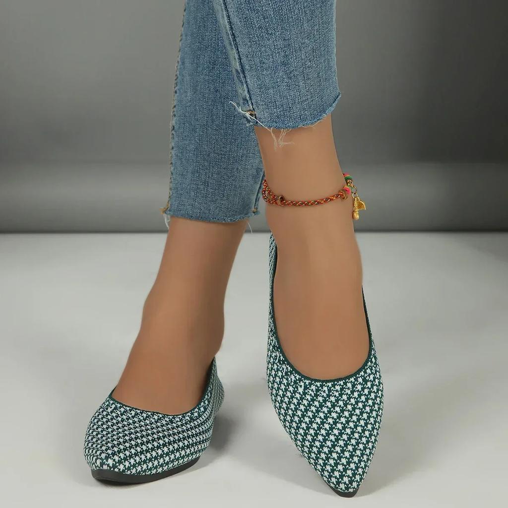 Lady's Weaving Glitter Flats Pointed Toe Plus Size Loafers Women 33-48 Blue Back White 2024 New Arrivals Breathable Slip-ons