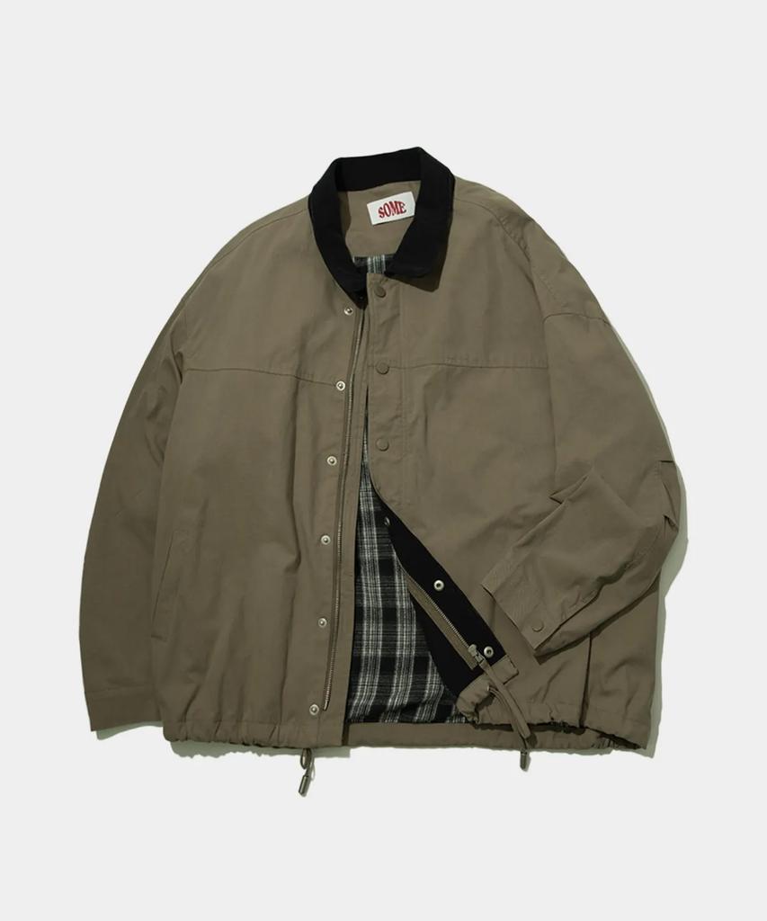 Some Place Color-Block Corduroy Collar Barbour Hunting Trucker Jacket Jumper [Beige]