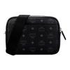MCM Black Visetos Monogram Crossbody Camera Bag with Silver Logo Plate & Webbing Strap for Daily & Travel Use