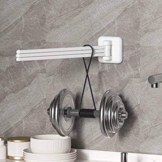 Towel Rack 3 Poles 180 Degree Rotation Wall-mounted Punch-free Bathroom Bath Ball