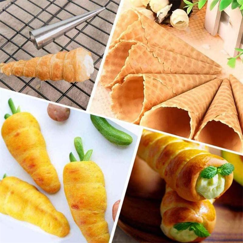 6pcs  Conical Tube Cone Roll Moulds Stainless Steel Spiral Croissants Molds Cream Horn Cake Bread Mold