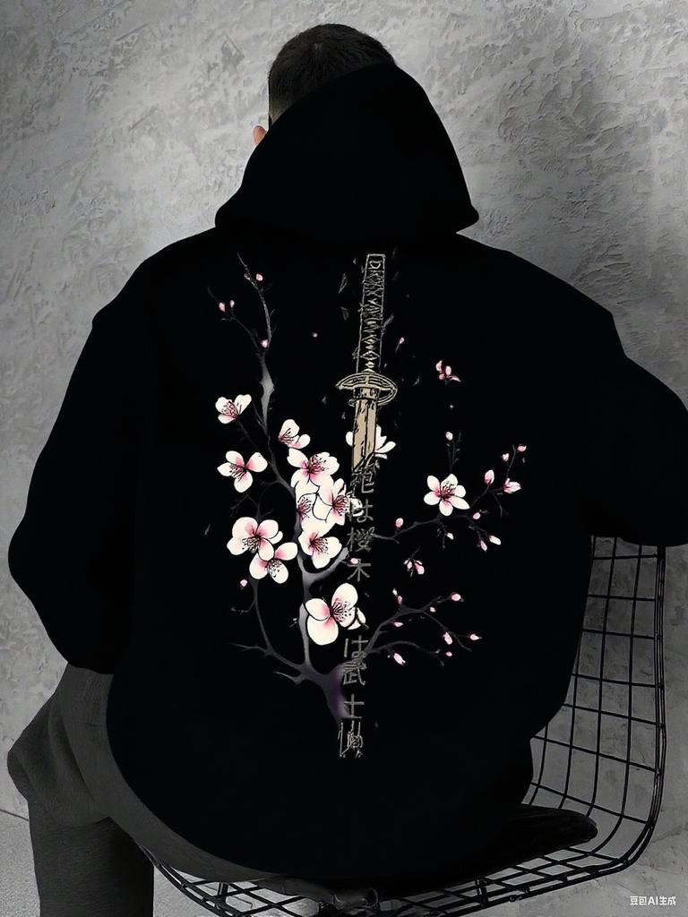 Japon Fleur de Cerisier Hommes Femmes Sweat à Capuche Pullover Street Décontracté Harajuku Y2K Rétro Lâche Sport Quotidien Automne Hiver Sweatshirt Haut