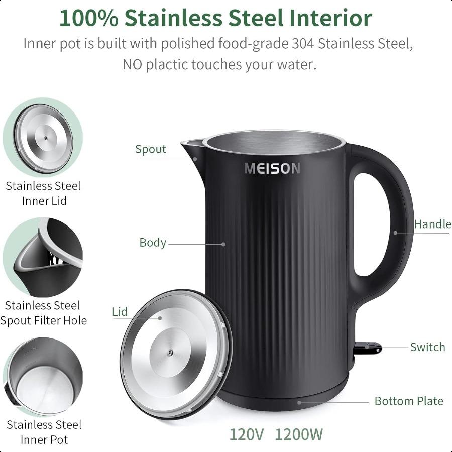 

Электрические чайники из нержавеющей стали для кипячения воды с двойными стенками, нагреватель для горячей воды, электрический чайник с функцией холодного прикосновения, автоматическое отключение United States