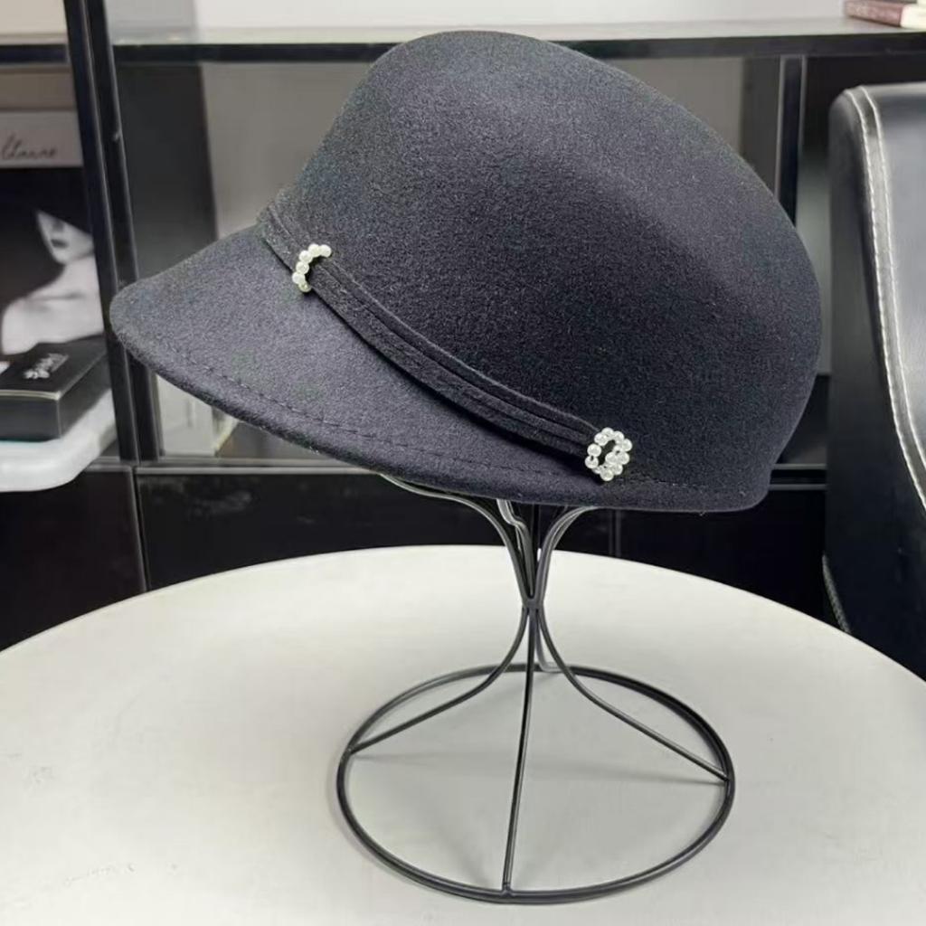 French celebrity style autumn and winter imported Australian wool woolen pearl duck tongue beret women's wool equestrian hat newsboy hat