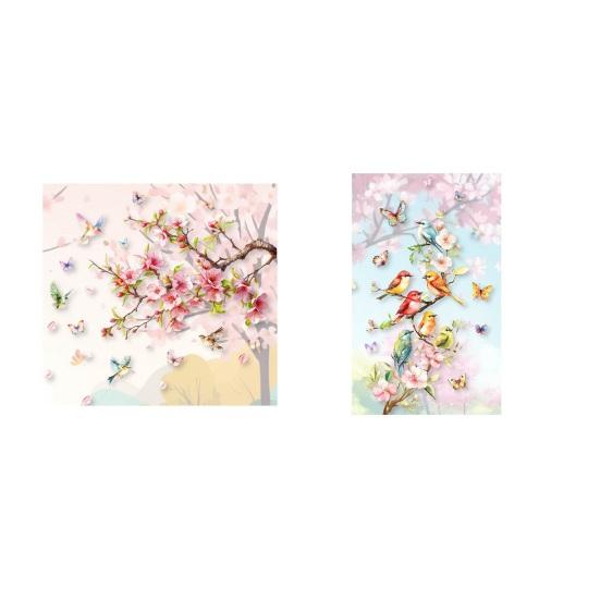 Cherry Blossom Flower Window Clings Floral Branch Butterfly Birds Window Decal Static Glass Doors