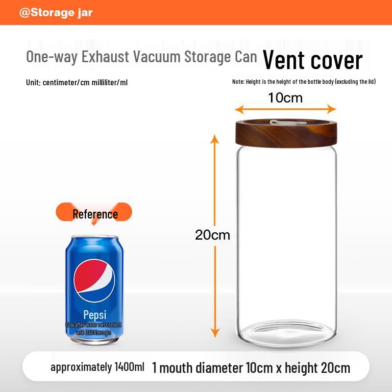 Glass Airtight Coffee Bean Jar with One-Way Vent and Wooden Lid for Food Storage and Preservation