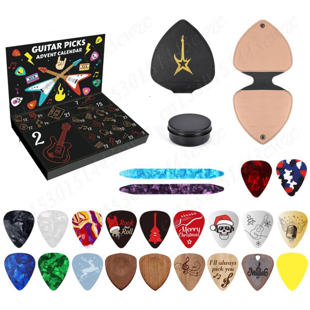 Guitar Picks Countdown Calendar with 20 Guitar Picks & 2 Oud Picks Holder Xmas Advent Calendars for Guitar Bass Ukulele Players