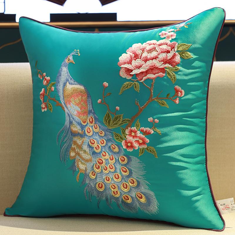 2025 Classical Bedside Backrest Waist Pillowcase Chinese Style Embroidery Pillowcase Flower Bird Living Room Sofa Cushion Cover
