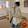 2023 Autumn Winter Velvet Lapel Hoodie: Mid-Length Student Hong Kong Style, Chic Printed Long Sleeve.