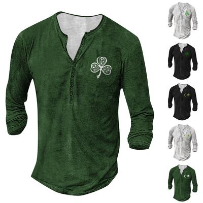 Men'S Printed T-Shirt Outdoor Retro Button Loose Long Sleeve Top