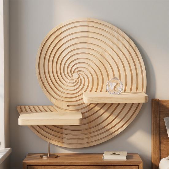 Solid Wood Shelf Coastal Wooden Wall Boho Floating Shelves with Dual Display Ledges Decorative Conch Shaped Organizer for Bedroom Bathroom Living Room