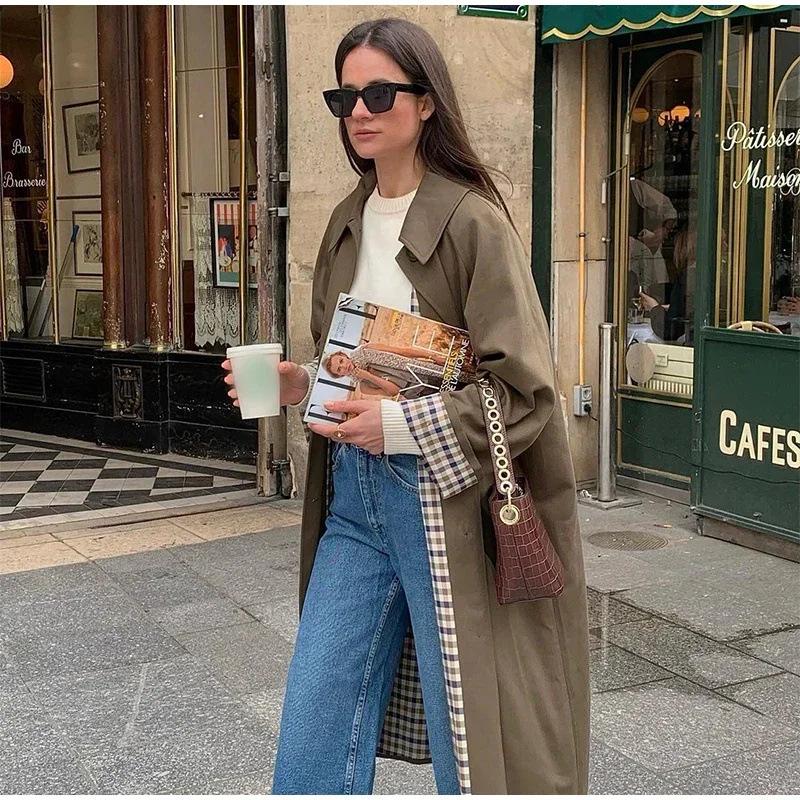 Women's European and American Style Lapel Single-Breasted Trench Coat - Workwear Inspired Fashion Jacket