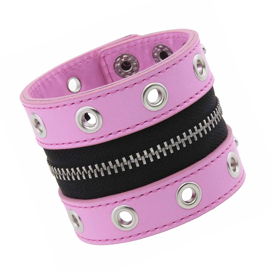 Punk-Stil Breites Lederarmband mit Nieten und funktionierendem Reißverschluss für edgy Modeaccessoires