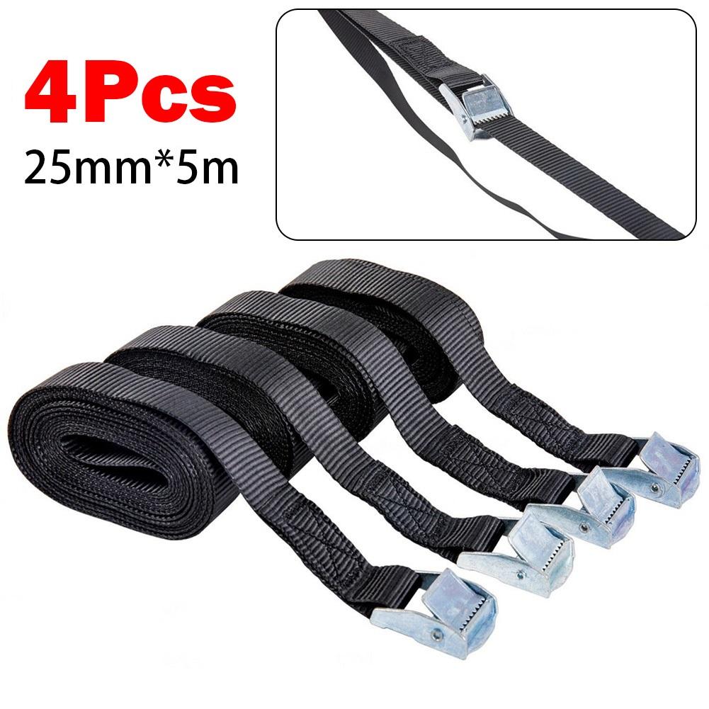 Cargo Straps Lashing Strap Zinc Alloy Nylon 4PCS Balck With Cam Buckle Ratchet Tie Downs Strapping Cargo Trailer Management